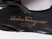 Vintage SALVATORE FERRAGAMO Boutique Black Shiny Patent Leather Slingback Block Heel Mule Made in Italy Women's USA Size 7.5