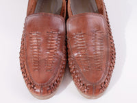 Vintage 80s Mens Woven Leather Loafer Brown Shoes by NEWSPORT Made in Brazil Size 9 - 9.5 wide mid shaft