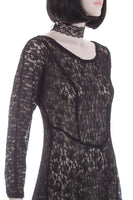Vintage Sheer Black Lace DIAMONDS RUN Midi Maxi Dress Size Medium / Large / 38-42" bust / 30-36" waist / 48" hips / 51" long