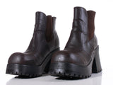 Vtg 90s LEI Super Chunky Platform Block Heel Brown Vegan Leather Ankle Boots Women's Size 9 USA