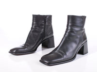 Vtg 90s PALOMA Black Leather Block Heel Ankle Boots Made in Italy Women's Size 8.5 USA
