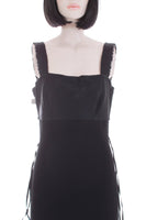 Vintage 1980s St. John Black Knit White Beaded Maxi Dress Evening Gown Women's Size 2/4/XS/ 30-32" bust / 26" waist / 38" hips / 58.5" long