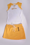 Vintage 1990s Y2K PROMO 2pc Outfit Mini Skirt and T Shirt Yellow White Novelty Halloween Costume Women's Size XS/Small/32-36" bust/29"waist