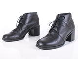 90s Black Leather Lace Up Block Heel Ankle Boots Women's Size 10 USA
