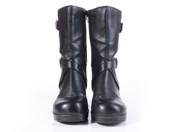 1990s Skechers Short Black Leather Platform Boots US Women's Size 9.5 (Run  Small), Chunky Heel