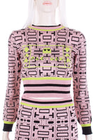 Vintage 3 Piece Knit Sweater Set Pink Neon Green Novelty Arcade Game Pattern Bodycon OOAK Women's Size 6 / Small / 24-30" waist