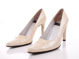 Pearlescent Gold CHARLES JOURDAN Snakeskin-Embossed Leather High Heel Pumps Made in France Women's USA Size 8.5