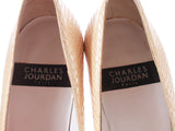 Pearlescent Gold CHARLES JOURDAN Snakeskin-Embossed Leather High Heel Pumps Made in France Women's USA Size 8.5
