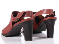 Vtg 90s Cathy Jean Sienna Brown Pointy Toe Slingback Mules Women's Size USA 7