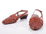 Vtg 80s Franco Sarto Woven Leather Block Heel Huarache Style Mule Women's Size USA 8.5