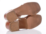 Vtg 90s Chunky Block Heel Beige Leather Sandals Women's Size USA 8.5