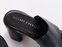 Vtg 90s Minimal Black Leather Block Heel Slip On Sandals Made in Brazil Women's Size USA 7.5 - 8