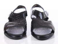 Vtg Shiny Black SAS Sling Back Block Heel Comfort Sandals Made in the USA Women's Size 7