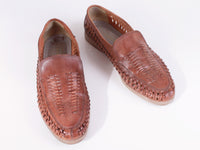 Vintage 80s Mens Woven Leather Loafer Brown Shoes by NEWSPORT Made in Brazil Size 9 - 9.5 wide mid shaft