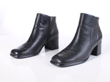 90s Minimalist Black Leather Block Heel Ankle Boots Women's Size 9.5 USA