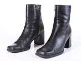 90s APOSTROPHE Black Leather Chunky Block Heel Ankle Boots Women's Size 9 USA