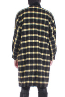 Vintage 80s ESCADA West GERMANY Black and Pale Yellow Buffalo Check Virgin Wool Oversized Coat Women's Size 36 / XL / 48" bust / 48" waist