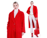Vintage 80s Bright Red Long Oversized Wool Coat by Herman Kay USA Women's Size Large / XL / 43" bust / 46" waist / 47" long