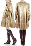 80s Gold Lamé Metallic Swing Jacket Shiny Lightweight Animal Print Trapeze Coat Women's Size XL / XXL / 50" bust / 68"waist / 120" sweep