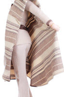 Pure Virgin Wool Beige Brown Striped Cape Coat 1980s Vintage Southwestern Bohemian Women's Size Large / XL / 34-40" interior elastic waist
