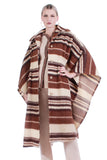 Pure Virgin Wool Beige Brown Striped Cape Coat 1980s Vintage Southwestern Bohemian Women's Size Large / XL / 34-40" interior elastic waist