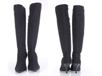 Vintage 90s Stretch Fabric Knee High Black Boots with Pointed Toes and High Heel Women's Size USA 9.5 / 11" insole / 19.5" tall
