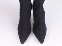 Vintage 90s Stretch Fabric Knee High Black Boots with Pointed Toes and High Heel Women's Size USA 9.5 / 11" insole / 19.5" tall