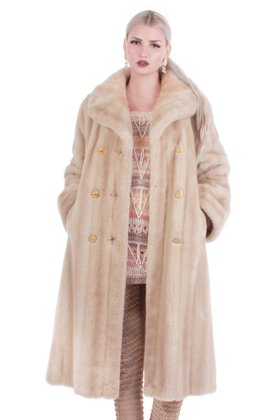 Vintage LYKAFUR ENGLAND Blonde Faux Mink Long Fur Princess Coat Bell Sleeves Women's Size Medium - Large - 42" bust - 38" waist - 45" long
