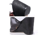 Vtg 90s Mesh SACHA LONDON Black Wedge High Heel Mules Made in Spain Women's Size USA 8 / 9.5" insole