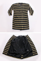 Vintage 80s ESCADA West GERMANY Black and Pale Yellow Buffalo Check Virgin Wool Oversized Coat Women's Size 36 / XL / 48" bust / 48" waist