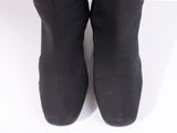 Vintage Y2K 90s Black Stretch Fabric Mid Calf Wedge Platform Boots Women's Size USA 7.5 - 8 Wide Fit / 10" insole / 15" tall