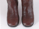 1990s Brown Leather Chunky Block Heel Platform Boots by Curfew Made in Brazil Women's Size 10 USA
