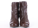 Vintage 60s 70s Faux Fur Lined Brown Leather Ankle Boots with Buckle Women's Size 8 - 8.5 wide USA