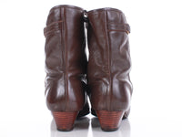 Vintage 60s 70s Faux Fur Lined Brown Leather Ankle Boots with Buckle Women's Size 8 - 8.5 wide USA