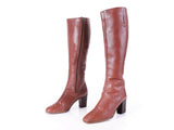 Italian Vintage Knee High Caramel Brown Leather High Heel Boho Boots by Bandolino Women's US Size 5.5