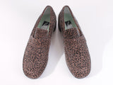 Vintage Charles Jourdan Animal Print Brown Black Suede Leather Wedge Loafers Slip on Shoes Made in Spain Women's US Size 7.5