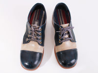 Vintage 60s MOD Platform Navy Ivory Vinyl Color Block Shoes Men Size 10 Women Size 11