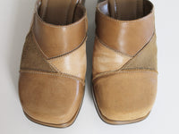 Vintage 90s Patchwork Platform Clog Tan Leather and Faux Leather Women's Size 6.5