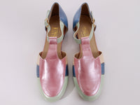 Vintage 80s 90s Pearlescent Pastel Color Block Fisherman Sandals Women's Size 7 - 7.5