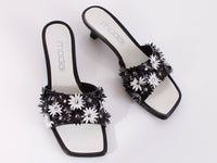 Y2K Black and White Flower Power Kitten Heels Moda Spana Women's US Size 7.5