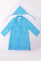 60s Mod Pearly Vinyl Blue and White Striped Raincoat and Scarf Women's Size Small / 38" bust / 40" waist / 42" hips