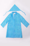 60s Mod Pearly Vinyl Blue and White Striped Raincoat and Scarf Women's Size Small / 38" bust / 40" waist / 42" hips