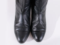 Vintage 70s Tall Black Leather Boots with Mid High Heel Distressed but Wearable Women's Size 8.5 USA