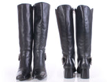 Vintage Black Leather Nearly Knee High Boots with Side Buckle Women's US Size 6.5