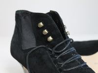 Vintage 90s Black Suede Lace Up High Heel Goth Witch Boots Women's US Size 8 - 8.5