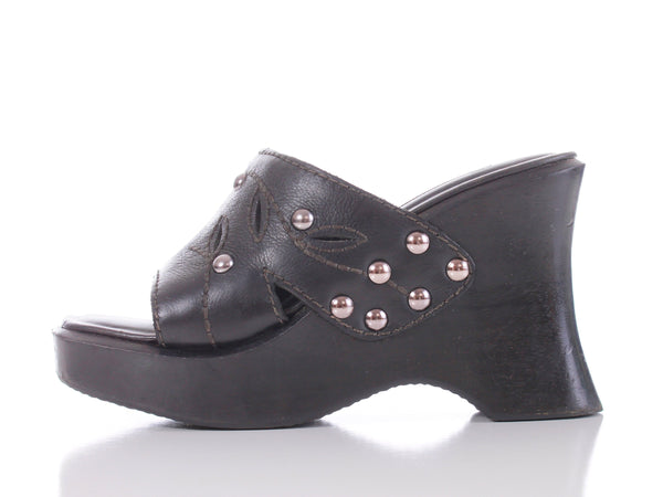 Vintage 90s MIA Black Studded Platform Clog Mule Sandals Women's US Size 6