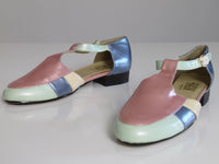 Vintage 80s 90s Pearlescent Pastel Color Block Fisherman Sandals Women's Size 7 - 7.5