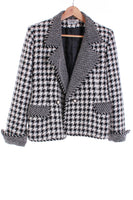 80s 90s Vintage Houndstooth Tweed Black and White Jacket Made in the USA Women's Size Medium / 40" bust / 33" waist