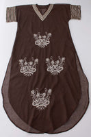Semi Sheer Brown Embroidered Vintage Caftan Bohemian Resort Wear Size XL / XXL
