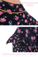 Vintage Jackie Bernard EKLEKTIC Black Pink Calico Floral Patchwork Dress Size 4 / Small Petite